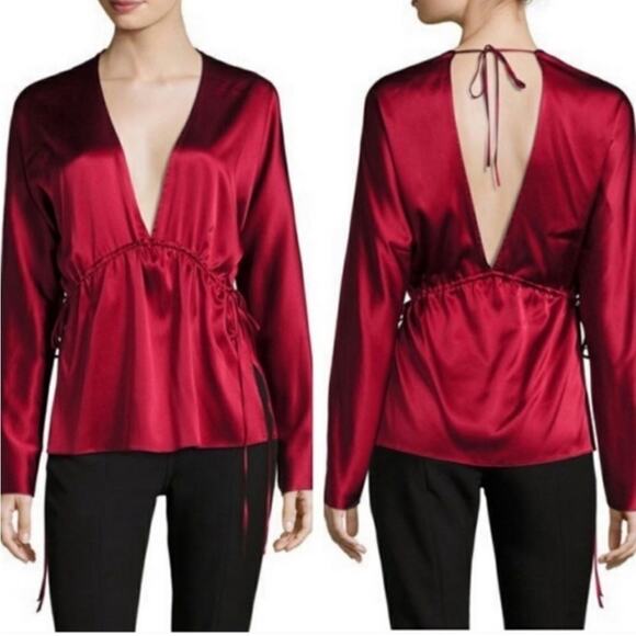 Elizabeth and James Ophelie Red Satin Silk Blouse - Picture 1 of 9